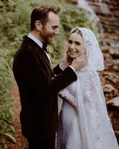 Cedar & Pines Photography Charlie McDowell and Lily Collins on their wedding day, Sept. 4, 2021