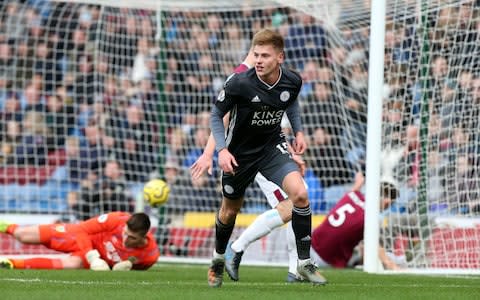 Harvey Barnes of Leicester City celebrates after scoring to make it 0-1 during the Premier League match between Burnley FC and Leicester City - Credit: GETTY IMAGES