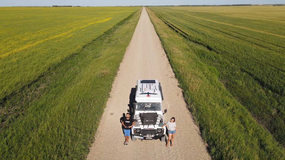 Nicolas Chazee and Mathilde Vougny are driving around the world in a Land Rover Defender named Albatross. - Next Meridian Expedition