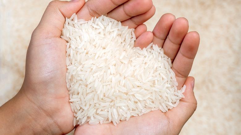 Hands holding dry rice