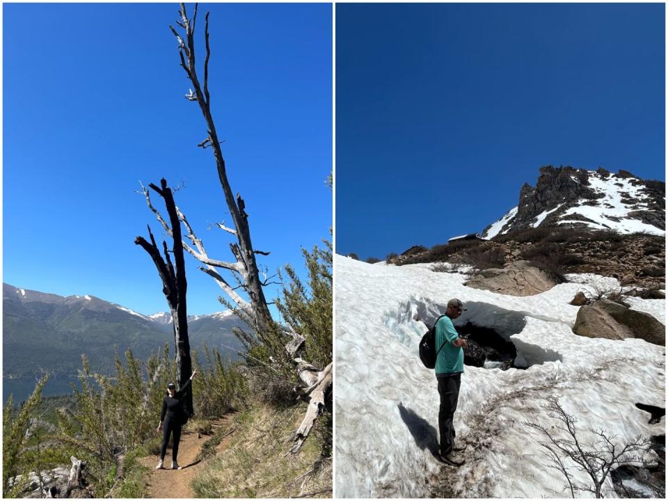Side-by-side photos of different sections of a trail in Patagonia.