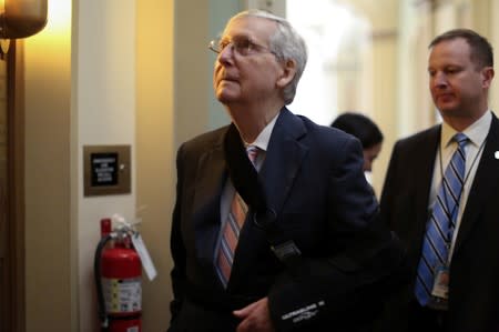 U.S. Senate Majority Leader McConnell waits for an elevator at the U.S. Capitol in Washington