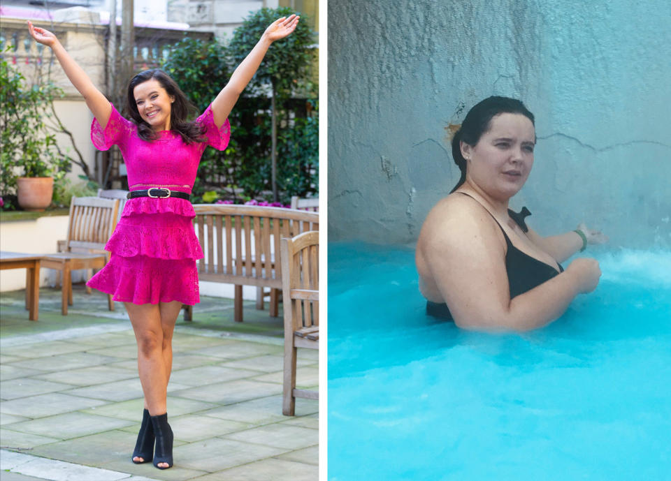 Amy Hodgson pictured before (right) her weight loss in Iceland, and after. [Photo: SWNS]