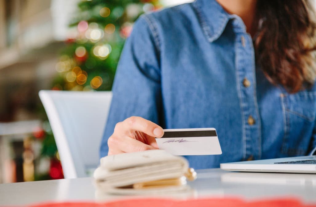 Young woman shopping online at Christmas