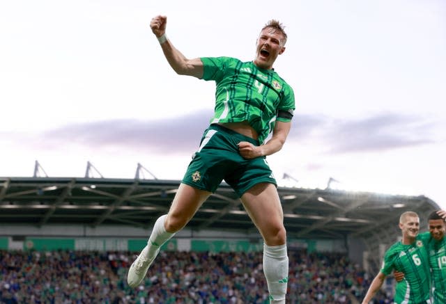 Northern Ireland’s Daniel Ballard celebrates scoring