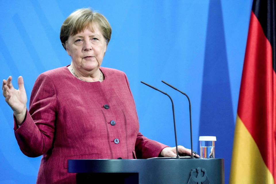 German Chancellor Angela Merkel attends a press conference in the Chancellery in Berlin, Germany, on May 21, 2021 following the virtual 'Global Health Summit'. (Photo by Michael Sohn / POOL / AFP) (Photo by MICHAEL SOHN/POOL/AFP via Getty Images)