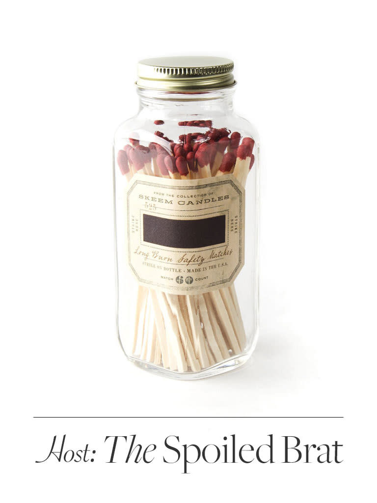 As a small, special something, apothecary-jarred matches are an original (and inexpensive) token gift, or a nice complement to a scented candle. $14