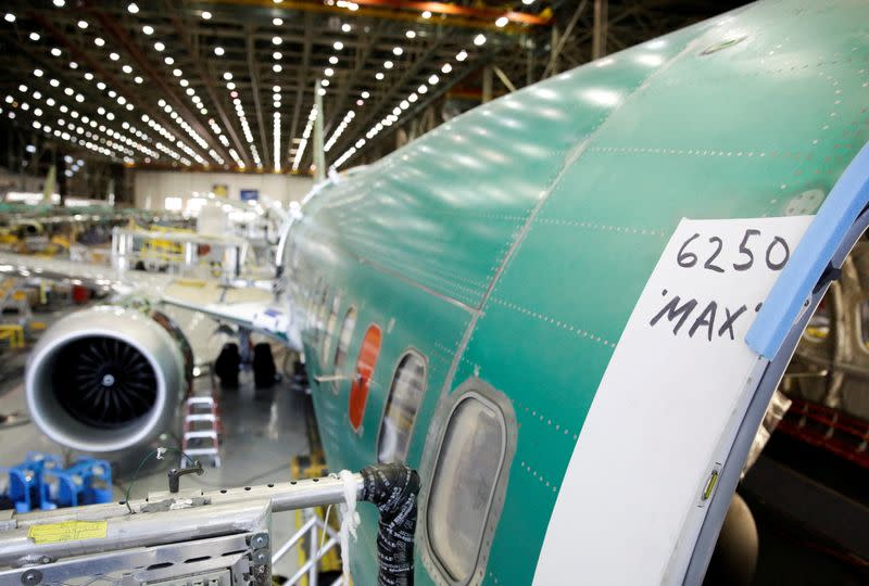 FILE PHOTO: Boeing's 737 MAX-9 is pictured under construction at their production facility in Renton, Washington