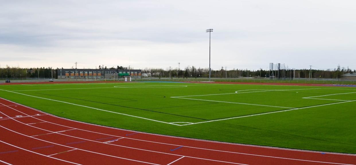 The new turf soccer pitch and track and field facility is expected to open in June. It was first announced in October 2020. (Troy Turner/CBC - image credit)
