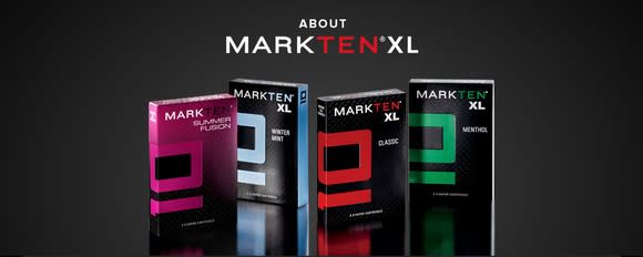 Four MarkTen packages in different colors on a black background.