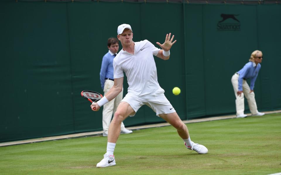 Edmund hits a forehand during his victory over Alex Ward - Credit: Eddie Mulholland for The Telegraph