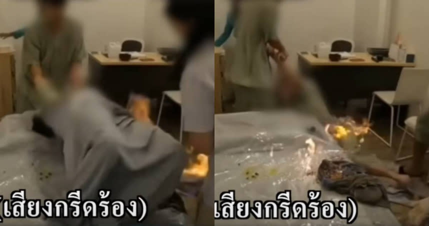 泰國一名女模特兒蓋姆（Game）日前到曼谷當地一家診所進行傳統療法「Phao Ya」，沒想到過程中竟突然起火，導致她全身多處3級燙傷。（圖／YouTube／ข่าวช่องวัน）