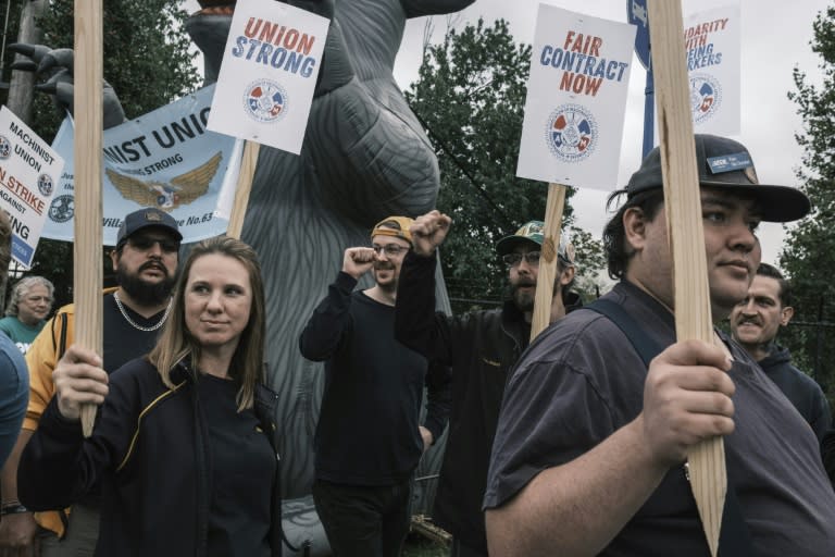 Les travailleurs de Boeing en grève à Portland, dans l'Oregon, le 19 septembre 2024. (Jordan GALE)