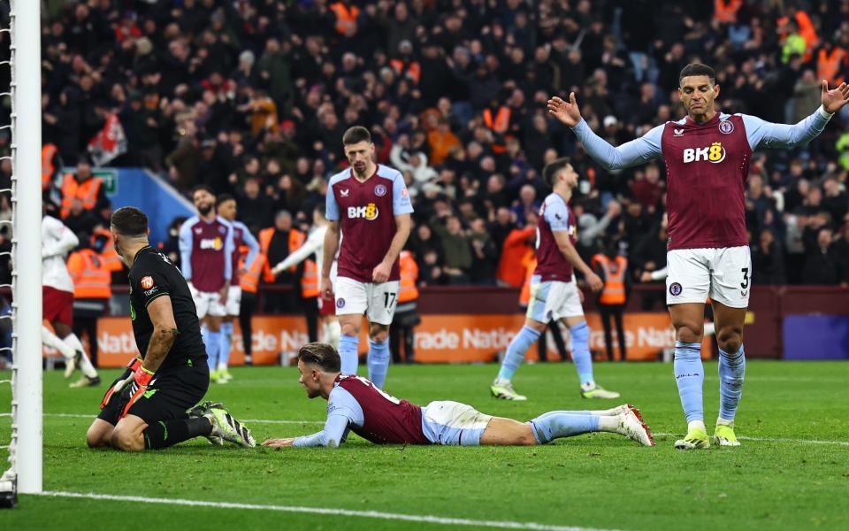 Aston Villa players look distraught during their defeat at home to Manchester United/Aston Villa are starting to fall apart — and it is not a first for Unai Emery