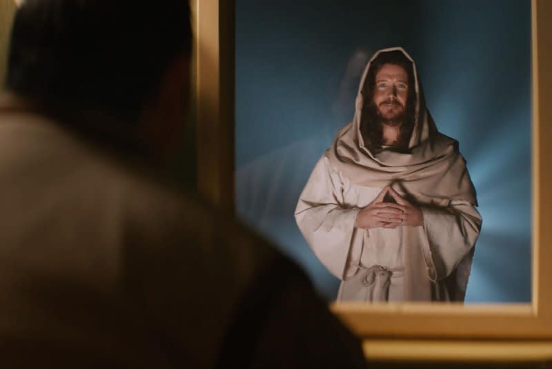 Jesus (Kevin Connolly, R) appears to Bernie (Nick Frost). Photo courtesy of Sundance Institute