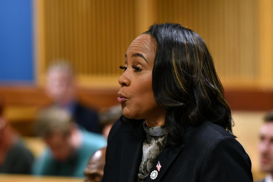 Fani Willis argues before Fulton County Superior Court Judge Scott McAfee on 22 November. (Getty Images)