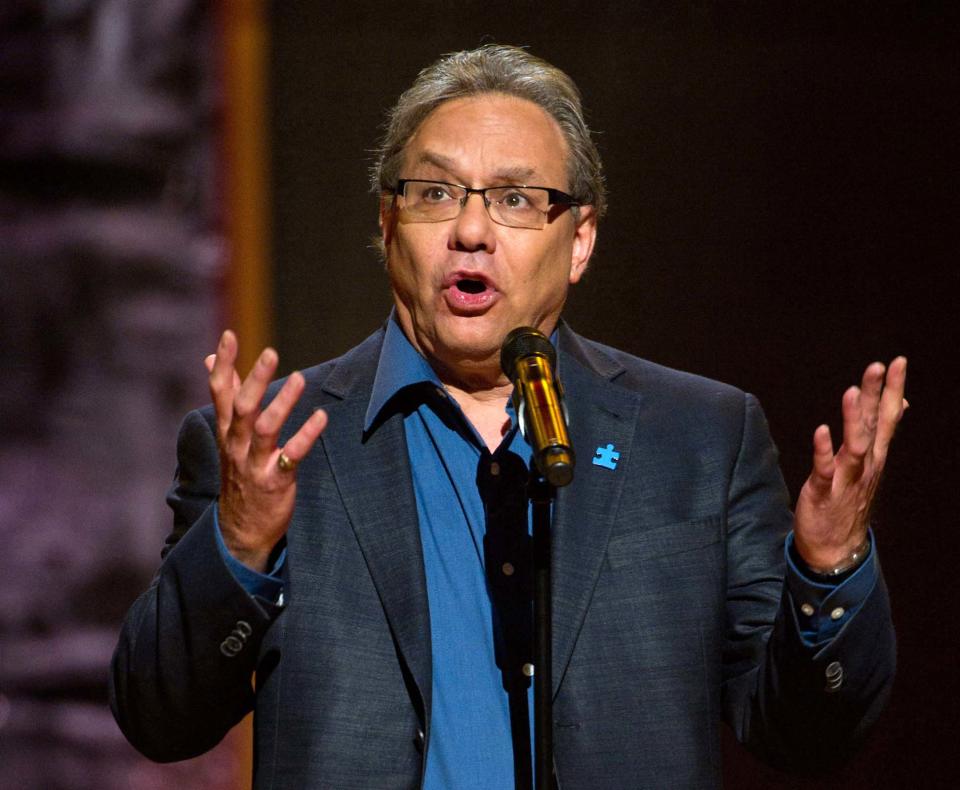 FILE - This Oct. 2, 2010 file photo shows Lewis Black performing at Comedy Central's "Night Of Too Many Stars: An Overbooked Concert For Autism Education" at the Beacon Theatre in New York. Black will bring his trademark frustration and high blood pressure style to the Richard Rodgers Theater from Oct. 9-14 and and Oct. 19-20. The show, currently on tour, is called “Running on Empty.” (AP Photo/Charles Sykes, file)