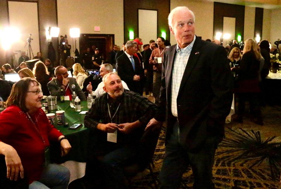 Sen. Ron Johnson reacts to results Tuesday November 8, in Neenah, Wis.