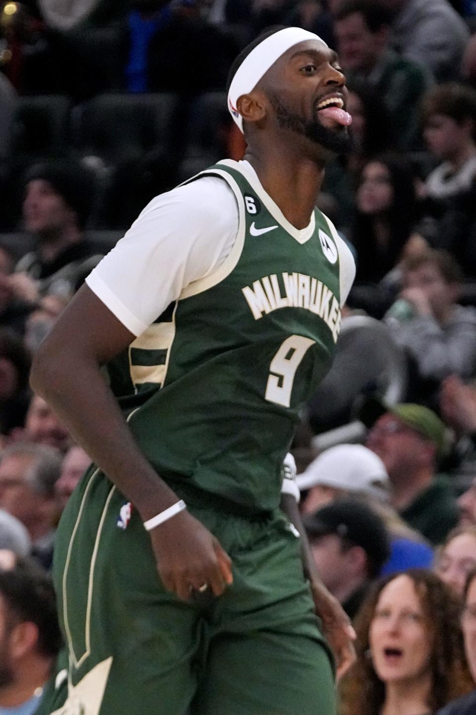 Milwaukee Bucks forward Bobby Portis (9) celebrates a basket during the second half of their game Tuesday, January 3, 2023 at Fiserv Forum in Milwaukee, Wis. The Milwaukee Bucks beat the Washington Wizards 123-113.