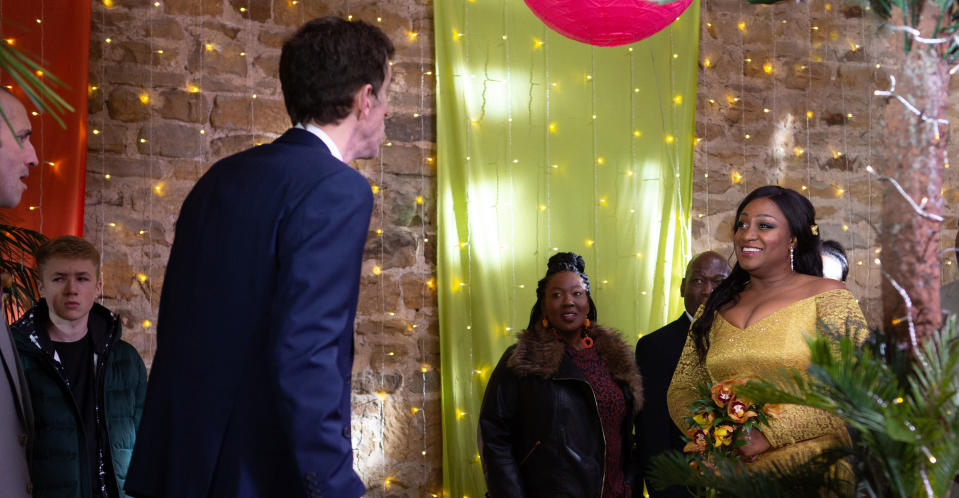 Marlon vomits on his surprise wedding day (ITV Pictures)