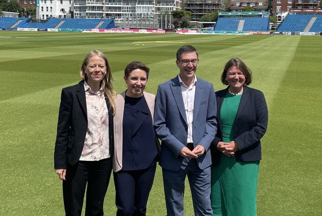 Green Party co-leaders Carla Denyer, centre left, and Adrian Ramsay, with candidates Sian Berry, left, and Ellie Chowns 