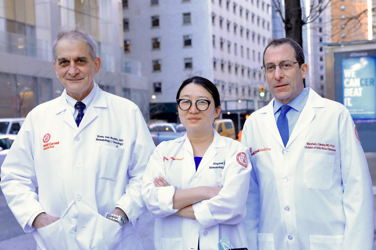 From left, Dr. Koen van Besien, Dr Jingmei Hsu, and Dr Marshall J. Glesby of Weill Cornell Medicine. (Benjamin Ryan)