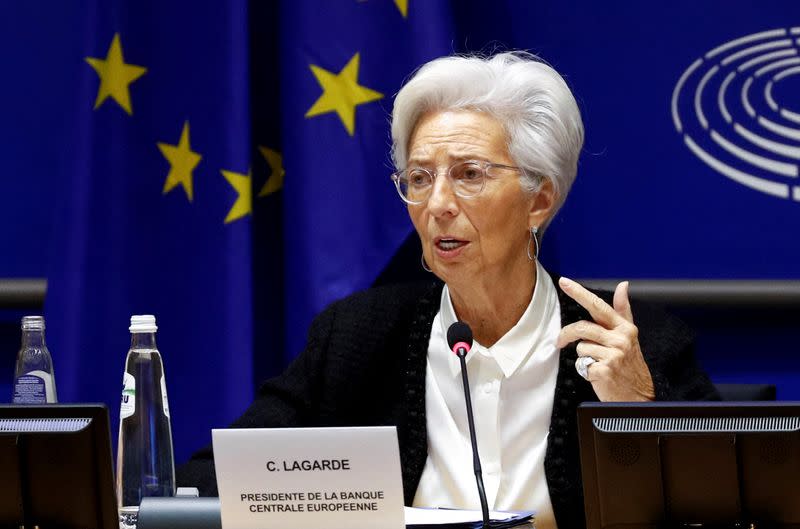 FILE PHOTO: European Central Bank President Lagarde testifies before the EU Parliament's Economic and Monetary Affairs Committee in Brussels