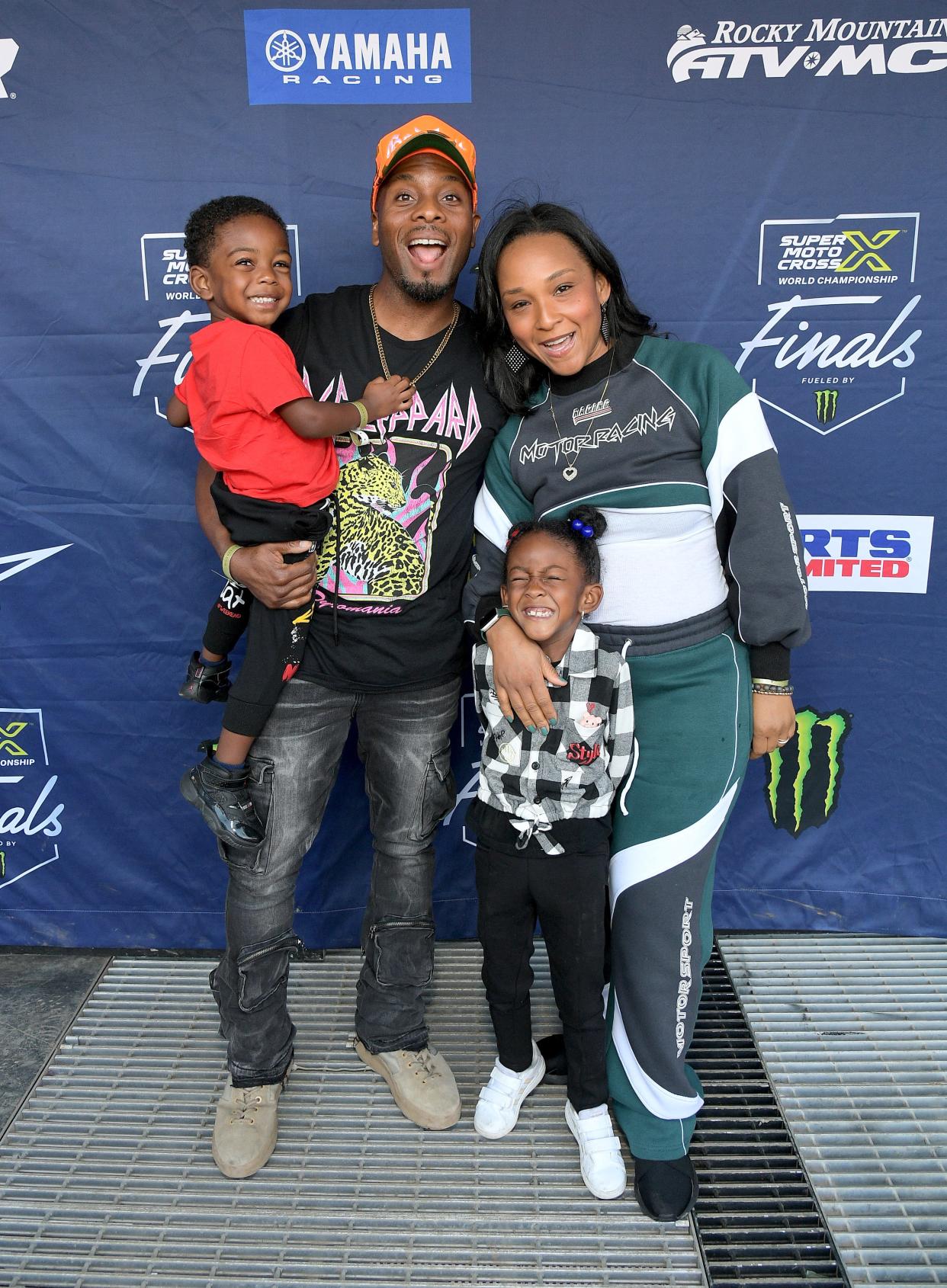 Kel Mitchell and Asia Lee with family attend the SuperMotocross World Championship Finals Celebrity Night at Los Angeles Memorial Coliseum on Sept. 23, 2023, in Los Angeles.