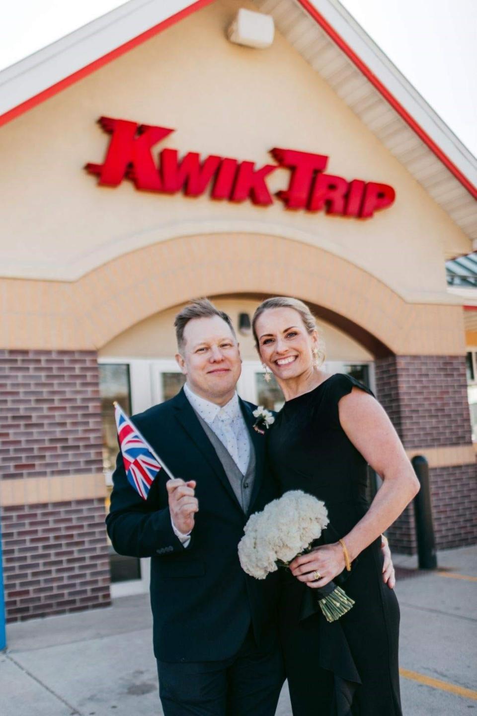 After Pati Holschbach and James McKenzie-Brown exchanged vows on March 29 at the Brown County Courthouse in Green Bay, they celebrated with photos at a place they both love: Kwik Trip.