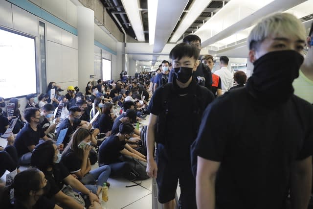 Demonstrators during a protest at Yuen Long station