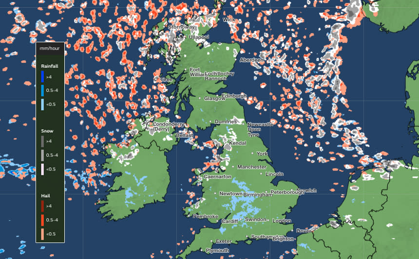 Met Office snow, rain and hail warning - Wednesday 3am (Met Office)