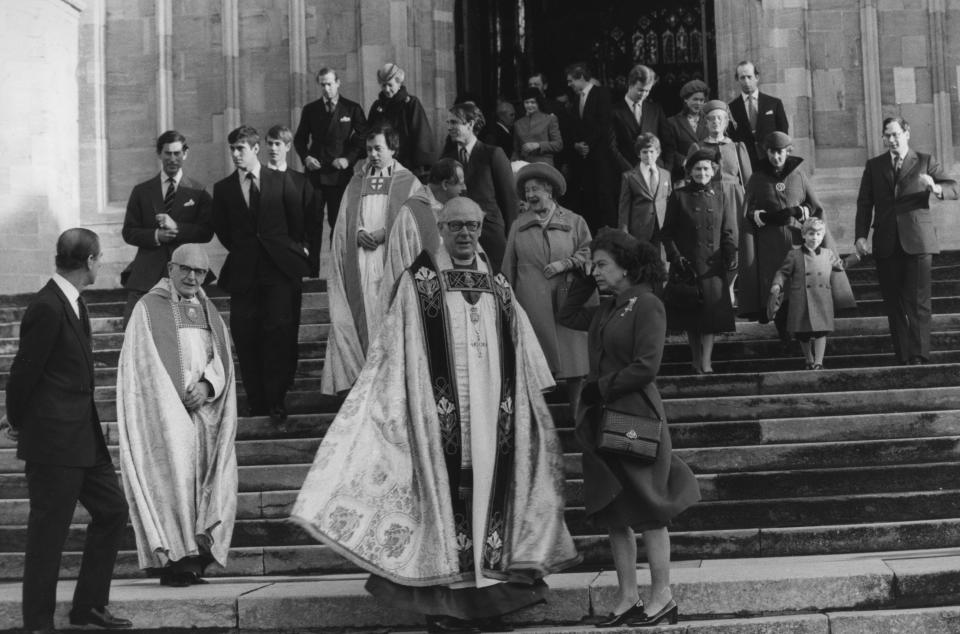 Queen Elizabeth II and other members of the Royal Family leave St George's Chapel in Windsor after attending morning service on Christmas Day in 1978. (PA Images)