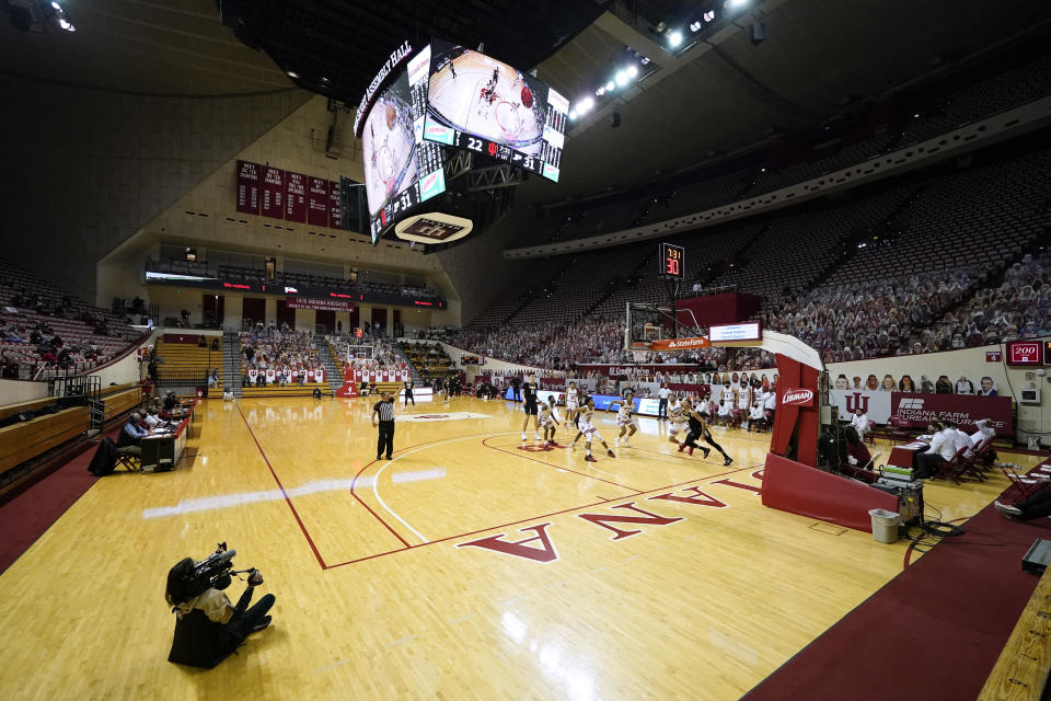 Indiana plays against Purdue during the first half of an NCAA college basketball game Thursday, Jan. 14, 2021, in Bloomington, Ind. (AP Photo/Darron Cummings)