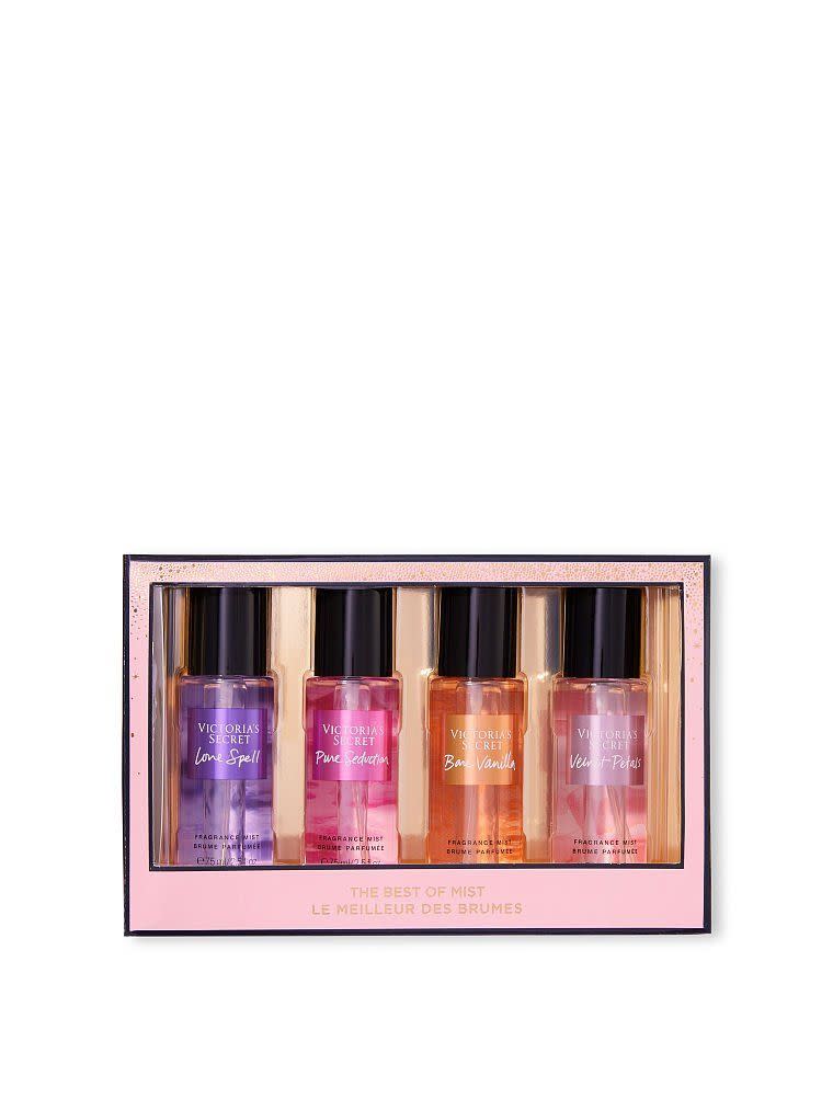 <p>Victoria's Secret</p><p><a href="https://go.redirectingat.com?id=74968X1596630&url=https%3A%2F%2Fwww.victoriassecret.com%2Fus%2Fbeauty%2Fbeauty-catalog%2Fbody-care-the-best-of-mist-gift-1119127000&sref=https%3A%2F%2Fwww.harpersbazaar.com%2Fbeauty%2Fg37858501%2Fblack-friday-cyber-monday-beauty-deals-2021%2F" rel="nofollow noopener" target="_blank" data-ylk="slk:Shop Now;elm:context_link;itc:0;sec:content-canvas" class="link ">Shop Now</a></p><p>You'll find lots of discounted candles, fragrances, and mists to use as thoughtful stocking stuffers during Victoria's Secret Beauty's Cyber Monday <a href="https://go.redirectingat.com?id=74968X1596630&url=https%3A%2F%2Fwww.victoriassecret.com%2Fus%2Fbeauty%2Ffragrances%2Fblack-friday&sref=https%3A%2F%2Fwww.harpersbazaar.com%2Fbeauty%2Fg37858501%2Fblack-friday-cyber-monday-beauty-deals-2021%2F" rel="nofollow noopener" target="_blank" data-ylk="slk:sale;elm:context_link;itc:0;sec:content-canvas" class="link ">sale</a>, including this four-piece set that your Love Spell-obsessed friend or family member will be thrilled to receive. </p><p><strong>Featured item:</strong> <em>Victoria's Secret </em><em>The Best of Mist Gift Set</em></p>