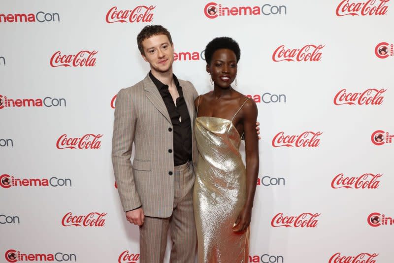 Joseph Quinn (L) and Lupita Nyong'o attend the CinemaCon Big Screen Achievement Awards on Thursday. Photo by James Atoa/UPI