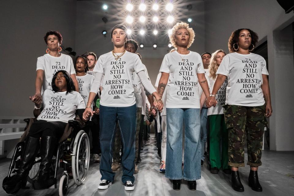 Adwoa Aboah takes to the catwalk at London Fashion Week in support of Grenfell survivors