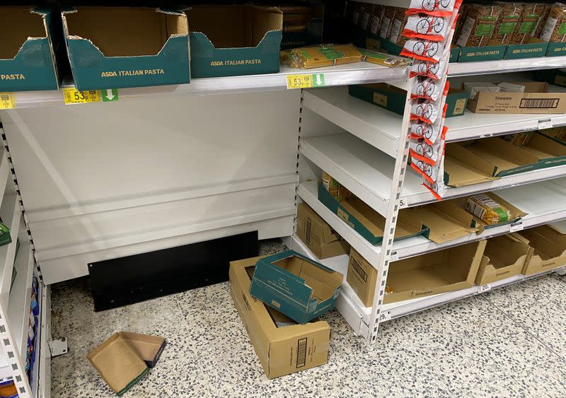 Empty shelves are seen at a supermarket