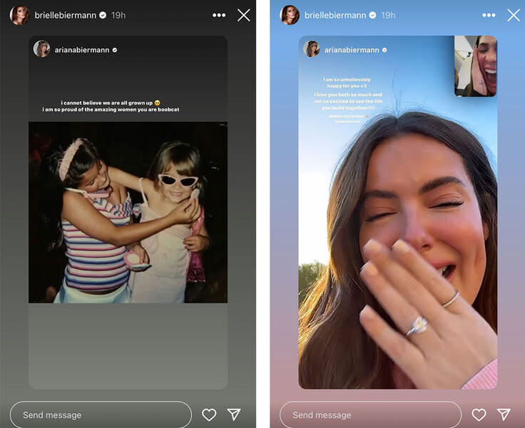 A split of Ariana Biermann reacting to Brielle Biermann's engagement.