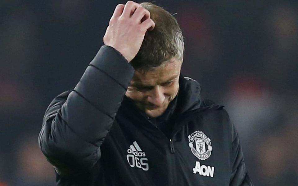 Manchester United manager Ole Gunnar Solskjaer reacts after the match - REUTERS