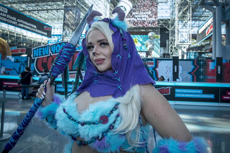 Feenjoy from London dressed in an Ewok - Monster Inc. costume attends the New York Comic Con 2019  at Jacob Javits Center on Oct. 5, 2019 in New York City. (Photo: Gordon Donovan/Yahoo News)