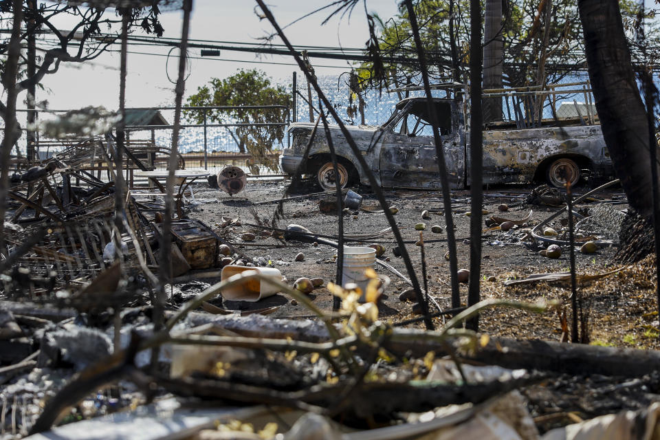 Lahaina, Maui, on Aug. 14, 2023. Ash and debris are all that remain at this home located near Wahinoho Way.  / Credit: Robert Gauthier/Los Angeles Times via Getty Images