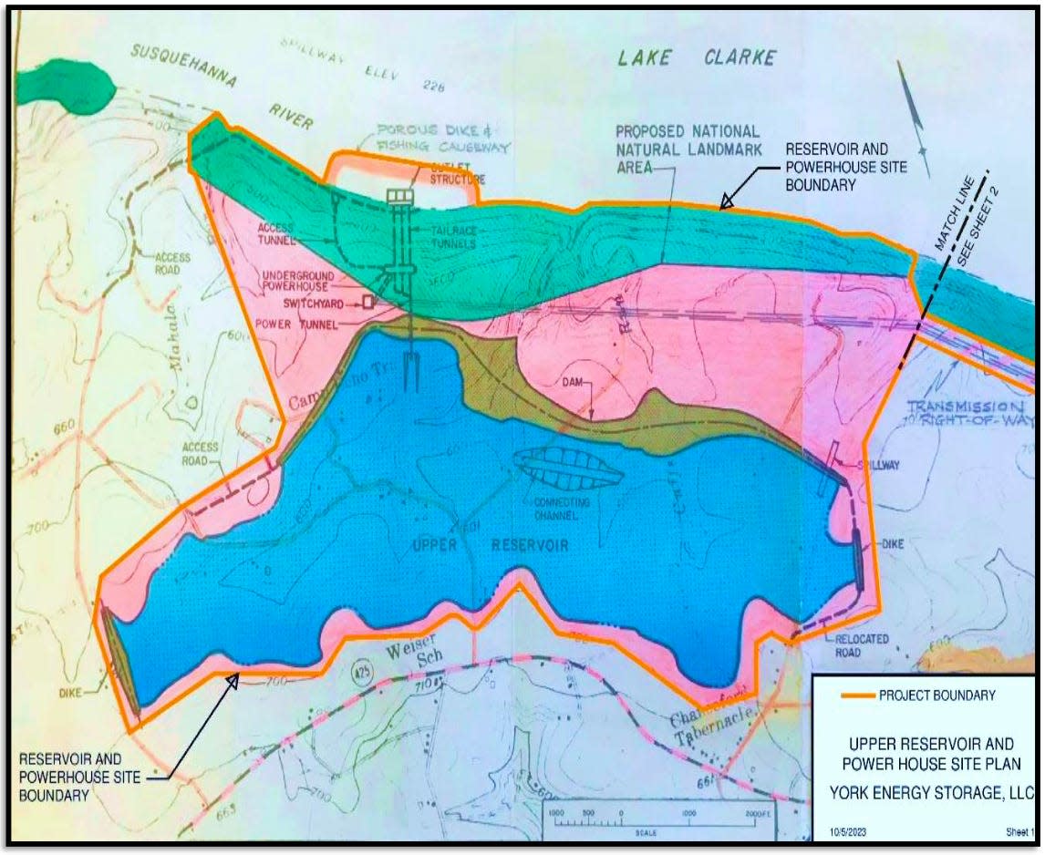 Upper reservoir and power house site plan for York Energy Storage LLC at Cuffs Run.