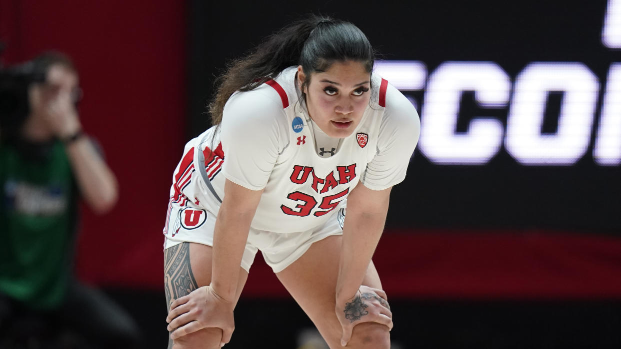 Utah forward Alissa Pili looks on in during the second round of the women's NCAA tournament on March 19, 2023, in Salt Lake City. (AP Photo/Rick Bowmer)
