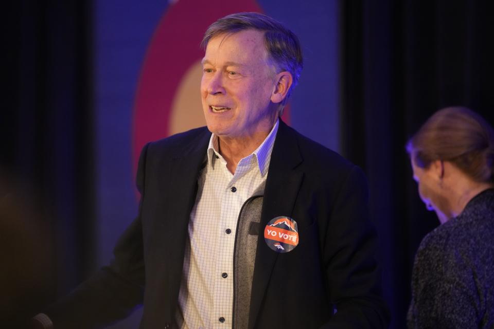 Incumbent U.S. Sen. John Hickenlooper, D-Colo., speaks during an election watch party Tuesday, Nov. 8, 2022, in downtown Denver. | David Zalubowski, Associated Press