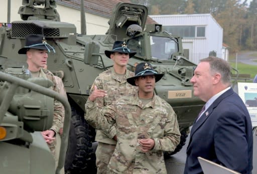 US Secretary of State Mike Pompeo speaks with cavalry soldiers in Germany near where he himself served during the Cold War