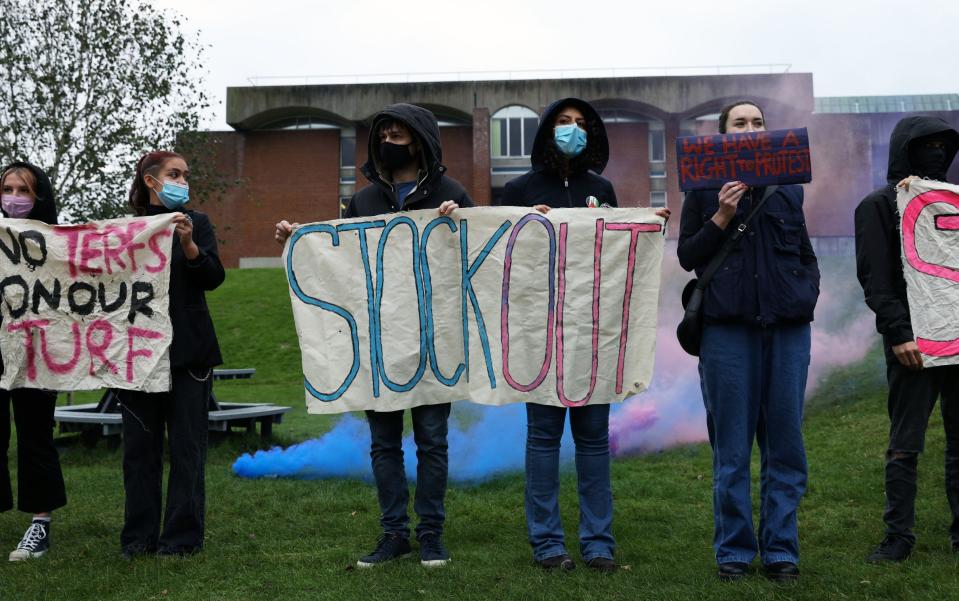 Protestors gathered in Library Square at Sussex University to rally against Professor Kathleen Stock - David McHugh 