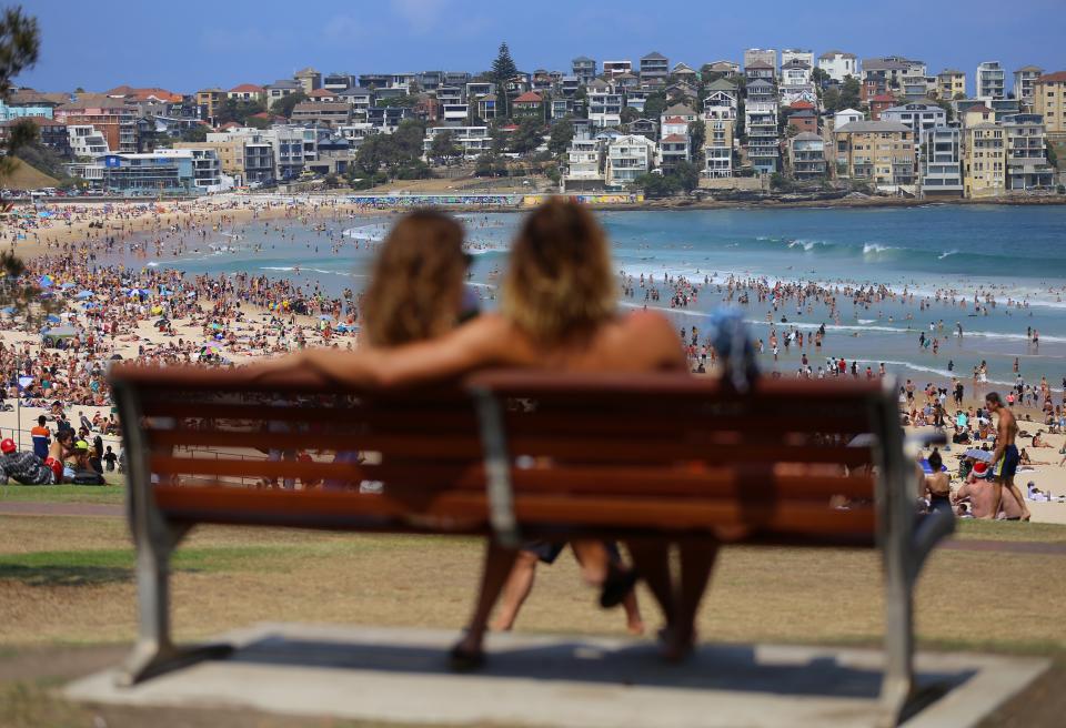 Crowds of people are seen at Bondi Beach on Christmas Day in Sydney.