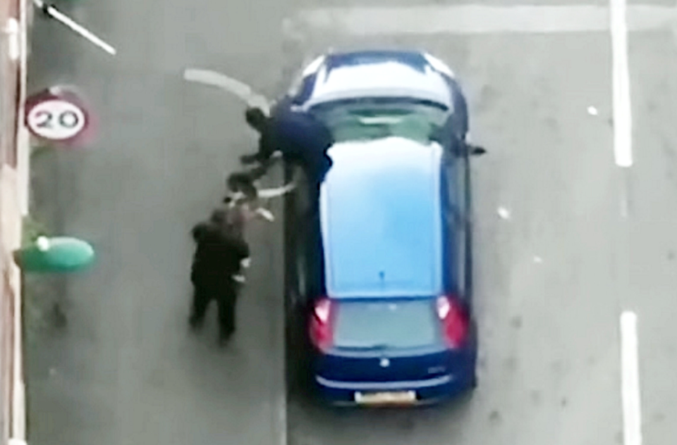 A police dog hauled Leon Smart to the ground from the roof of a car. (SWNS)