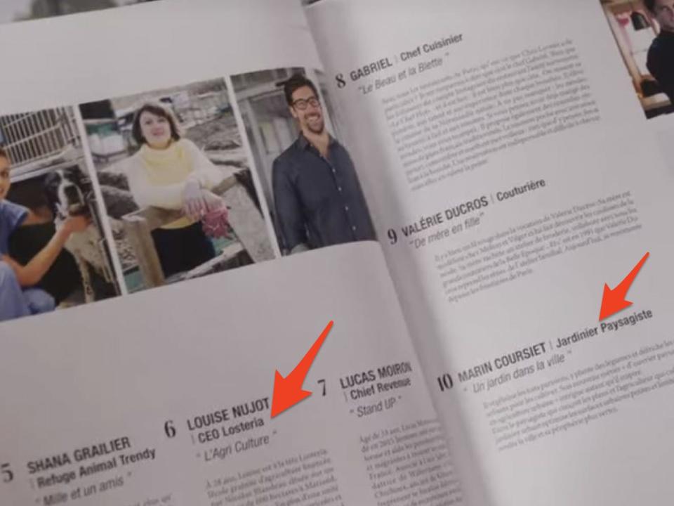 arrows pointing to different professions on la liste on emily in paris season three episode five