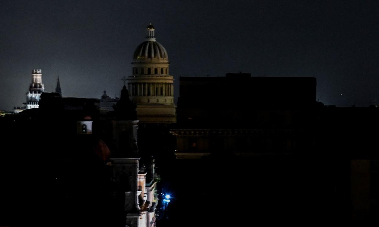 The El Capitolio Nacional building is seen during a blackout in Havana.